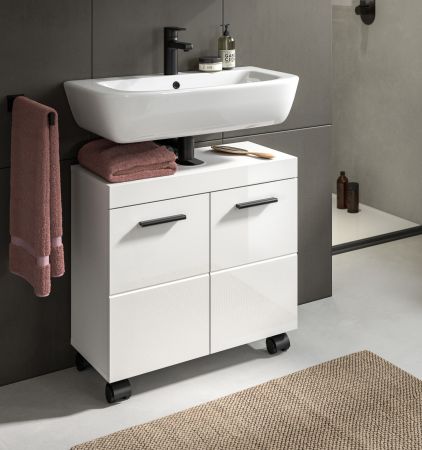 Waschbeckenunterschrank Talerno in wei� Hochglanz, Badschrank 60 x 58 cm auf Rollen