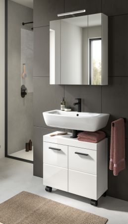Waschbeckenunterschrank Talerno in wei� Hochglanz, Badschrank 60 x 58 cm auf Rollen