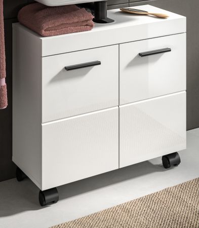 Waschbeckenunterschrank Talerno in wei� Hochglanz, Badschrank 60 x 58 cm auf Rollen