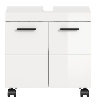 Waschbeckenunterschrank Talerno in wei� Hochglanz, Badschrank 60 x 58 cm auf Rollen