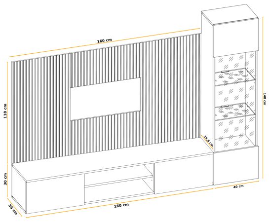 Wohnwand iLike in Hellgrau und Artisan Eiche 200 cm, inklusive LED Beleuchtung und Push-to-Open