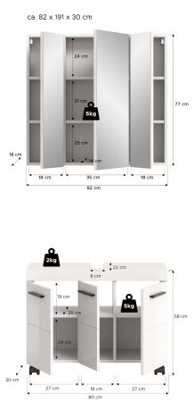 Badm�bel Set 2-teilig Talerno in wei� Hochglanz Badkombination 82 x 191 cm