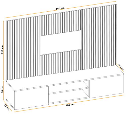 TV-Lowboard Set iLike in hellem Grau und Artisan Eiche 160 cm, Flat-TV Unterschrank mit Akustikpaneel
