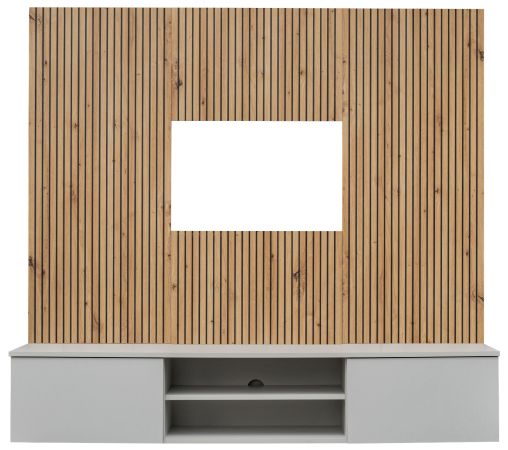 TV-Lowboard Set iLike in hellem Grau und Artisan Eiche 160 cm, Flat-TV Unterschrank mit Akustikpaneel