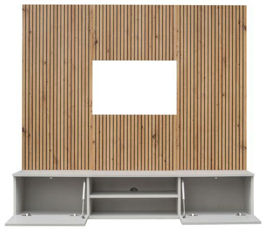 TV-Lowboard Set iLike in hellem Grau und Artisan Eiche 160 cm, Flat-TV Unterschrank mit Akustikpaneel