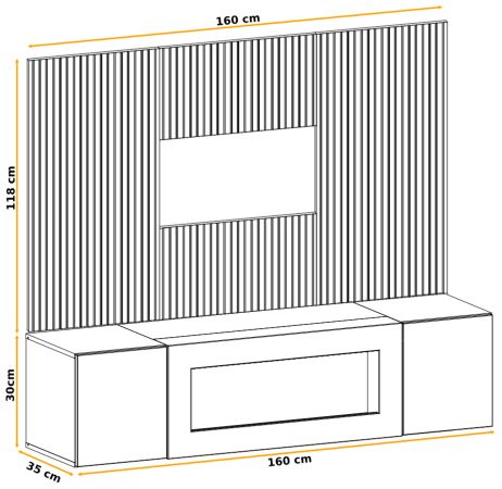 TV-Lowboard Set iLike in hellem Grau mit schwarz und Eiche Artisan, Set mit Akustikpaneel und Ethanol Kamin