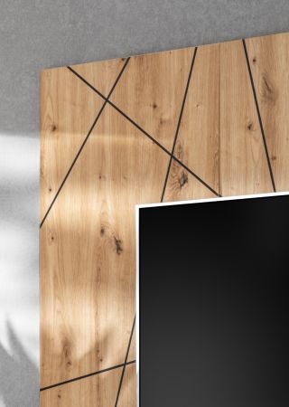 Wohnwand iLike in hellem Grau und Eiche Artisan Breite 200 cm, mit Beleuchtung, Push-To-Open und Soft-Close
