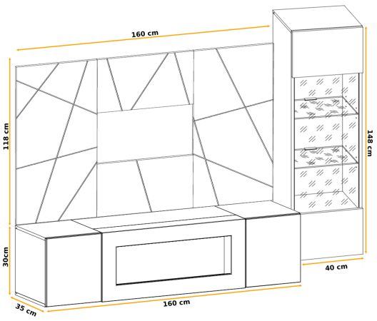 Wohnwand iLike in hellgrau, schwarz und Artisan Eiche TV Unterteil mit Bio Ethanol Kamin 200 cm inklusive LED