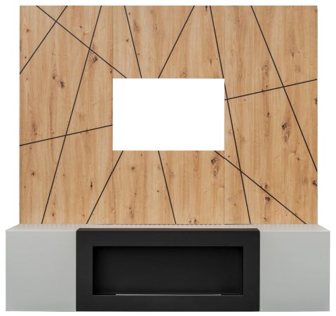 TV-Lowboard Set iLike hellgrau, schwarz und Artisan Eiche TV Unterteil mit Bio Ethanol Kamin und Akustikpaneel 160 cm