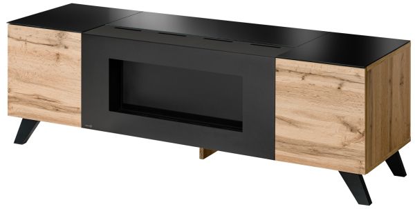 TV-Lowboard Heritage in Wotan Eiche und schwarz TV-M�bel mit Ethanol Kamin, 150 x 47 cm
