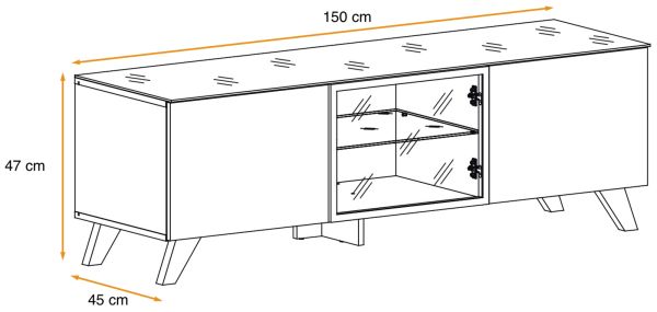 TV-Lowboard Heritage in Wotan Eiche und schwarz TV-M�bel mit Ethanol Kamin, 150 x 47 cm
