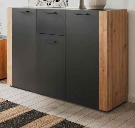 Sideboard Kampen in Grau Anthrazit mit Artisan Eiche, 3-t�rig 126 x 85 cm