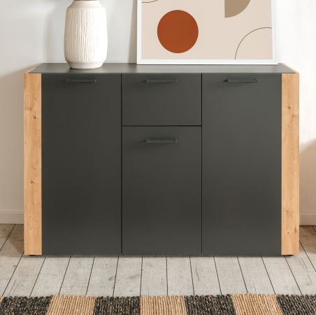 Sideboard Kampen in Grau Anthrazit mit Artisan Eiche, 3-t�rig 126 x 85 cm
