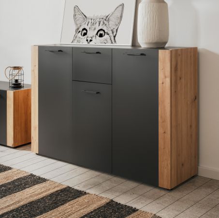Sideboard Kampen in Grau Anthrazit mit Artisan Eiche, 3-t�rig 126 x 85 cm