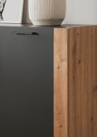 Sideboard Kampen in dunklem Grau / Anthrazit mit Artisan Eiche, 4-t�rig 162 x 85 cm