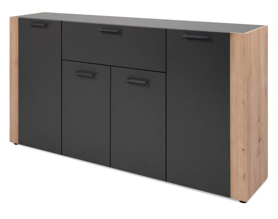 Sideboard Kampen in dunklem Grau / Anthrazit mit Artisan Eiche, 4-t�rig 162 x 85 cm