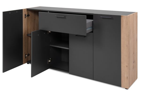 Sideboard Kampen in dunklem Grau / Anthrazit mit Artisan Eiche, 4-t�rig 162 x 85 cm