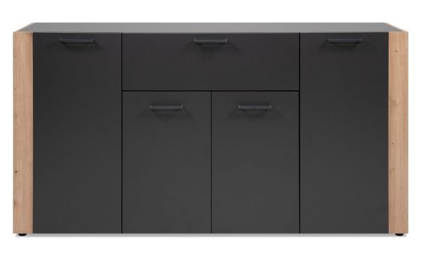 Sideboard Kampen in dunklem Grau / Anthrazit mit Artisan Eiche, 4-t�rig 162 x 85 cm