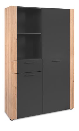 Highboard Kampen in dunklem Grau mit Artisan Eiche, 100 x 155 cm