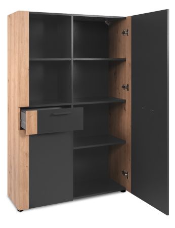Highboard Kampen in dunklem Grau mit Artisan Eiche, 100 x 155 cm