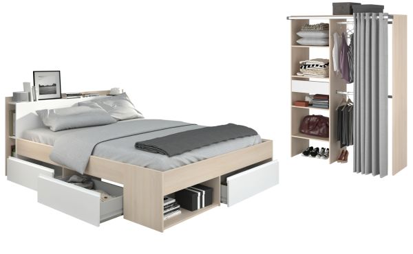 Parisot Kinder und Jugend Schlafzimmer Set Most Akazie und wei� mit Stauraumbett (160 x 200) und Kleiderschrank