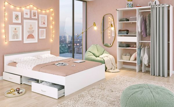 Parisot Kinder- und Jugendzimmer Mega13 in wei� Komplett-Set 2-teilig mit Stauraumbett und Kleiderschrank