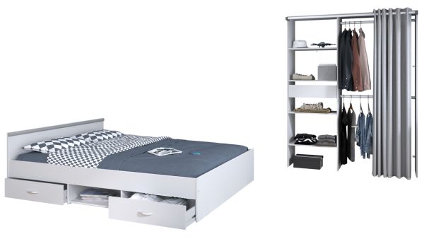 Parisot Kinder- und Jugendzimmer Mega13 in wei� Komplett-Set 2-teilig mit Stauraumbett und Kleiderschrank