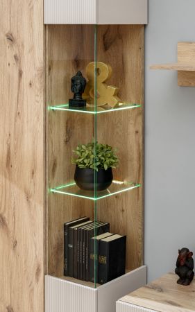 Wohnwand Cathlyn Eiche und Kaschmir, Schrankwand mit Ethanol Kamin, inkl. LED, 350 x 197 cm