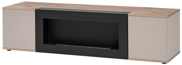 TV-Lowboard Cathlyn in Eiche und Kaschmir, Flat-TV Unterschrank mit Ethanol Kamin, 160 cm