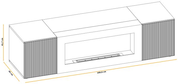 TV-Lowboard Cathlyn in Eiche und Kaschmir, Flat-TV Unterschrank mit Ethanol Kamin, 160 cm