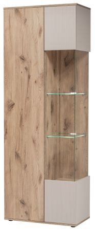 Vitrine Cathlyn in Eiche und Kaschmir, Vitrinenschrank 70 x 197 cm inklusive LED