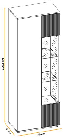 Vitrine Cathlyn in Eiche und Kaschmir, Vitrinenschrank 70 x 197 cm inklusive LED