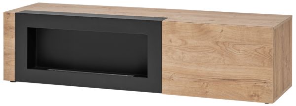 TV-Lowboard Heron in Ribbeck Eiche und schwarz TV Unterteil mit Ethanol Kamin 160 x 42 cm