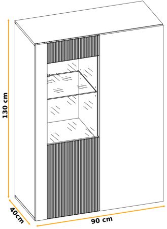 Highboard Heron in Eiche und Schwarz, Vitrine mit LED Beleuchtung, 90 x 132 cm