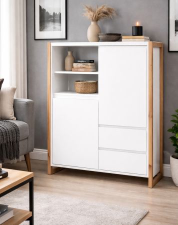 Highboard Malta in Wei� und Artisan Eiche 120 x 139 cm
