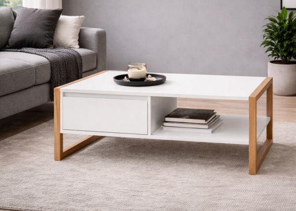 Couchtisch Malta in Wei� mit Artisan Eiche 100 x 55 cm