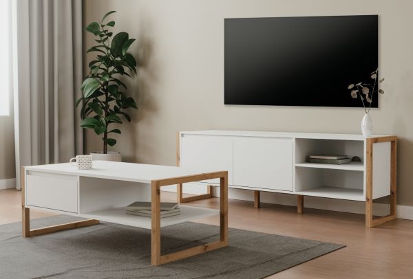 Couchtisch Malta in Wei� mit Artisan Eiche 100 x 55 cm