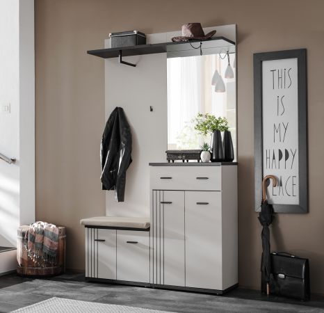 Garderobe Set Vektor in Kaschmir und schwarz, Kompaktgarderobe 4-teilig mit Streifenmuster 120 x 203 cm