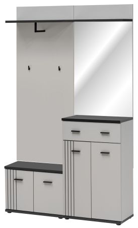 Garderobe Set Vektor in Kaschmir und schwarz, Kompaktgarderobe 4-teilig mit Streifenmuster 120 x 203 cm