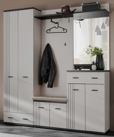 Garderobe Set Vektor in Kaschmir und schwarz Garderobenkombination 5-teilig mit Streifenmuster 180 x 203 cm