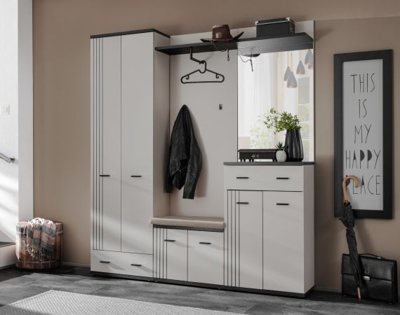Garderobe Set Vektor in Kaschmir und schwarz Garderobenkombination 5-teilig mit Streifenmuster 180 x 203 cm