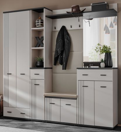Garderobe Set Vektor in Kaschmir mit Schwarz, 6-teilige Flurgarderobe 210 x 203 cm