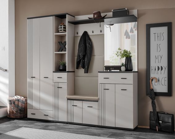 Garderobe Set Vektor in Kaschmir mit Schwarz, 6-teilige Flurgarderobe 210 x 203 cm