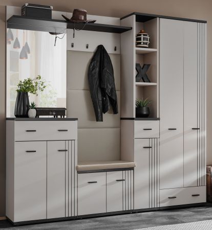 Garderobe Set Vektor in Kaschmir mit Schwarz, 6-teilige Flurgarderobe 210 x 203 cm