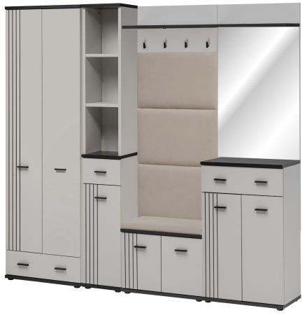Garderobe Set Vektor in Kaschmir mit Schwarz, 6-teilige Flurgarderobe 210 x 203 cm
