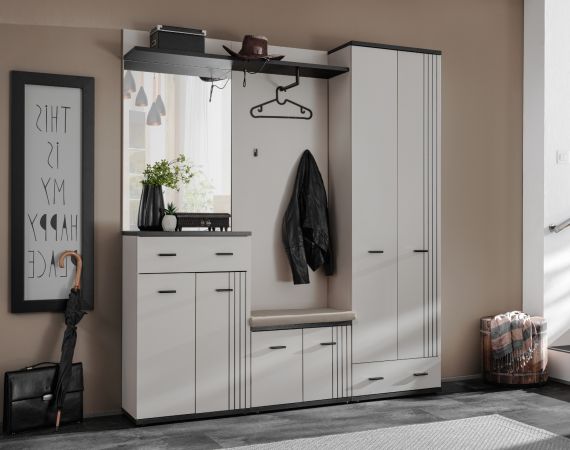Garderobenschrank Vektor in Kaschmir und schwarz Flurschrank mit Streifenmuster 60 x 203 cm