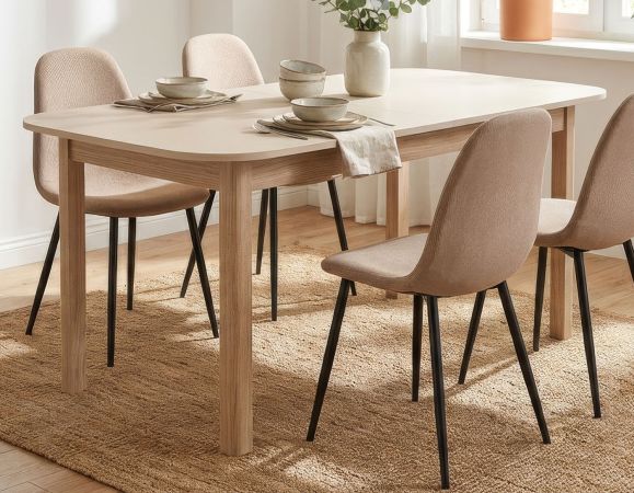 Esstisch Gilian in Samt und Riva Eiche Tisch ausziehbar 160 / 200 x 90 cm