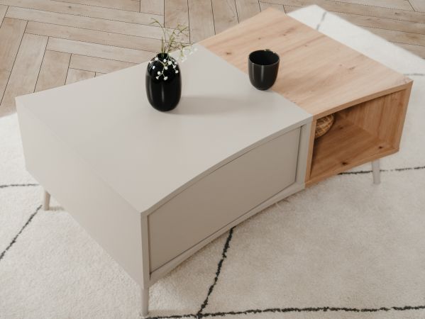Couchtisch Sena in Kaschmir und Artisan Eiche 94 x 60 cm, mit Push-to-Open