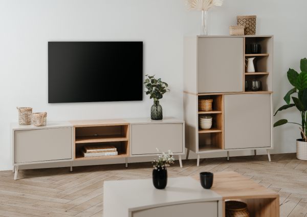 TV-Lowboard Sena in Kaschmir und Artisan Eiche 175 cm, mit Push-to-Open