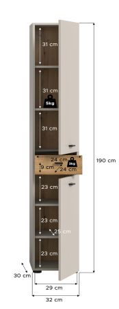 Badezimmer Hochschrank Matteo in Kaschmir und Evoke Eiche 32 x 191 cm